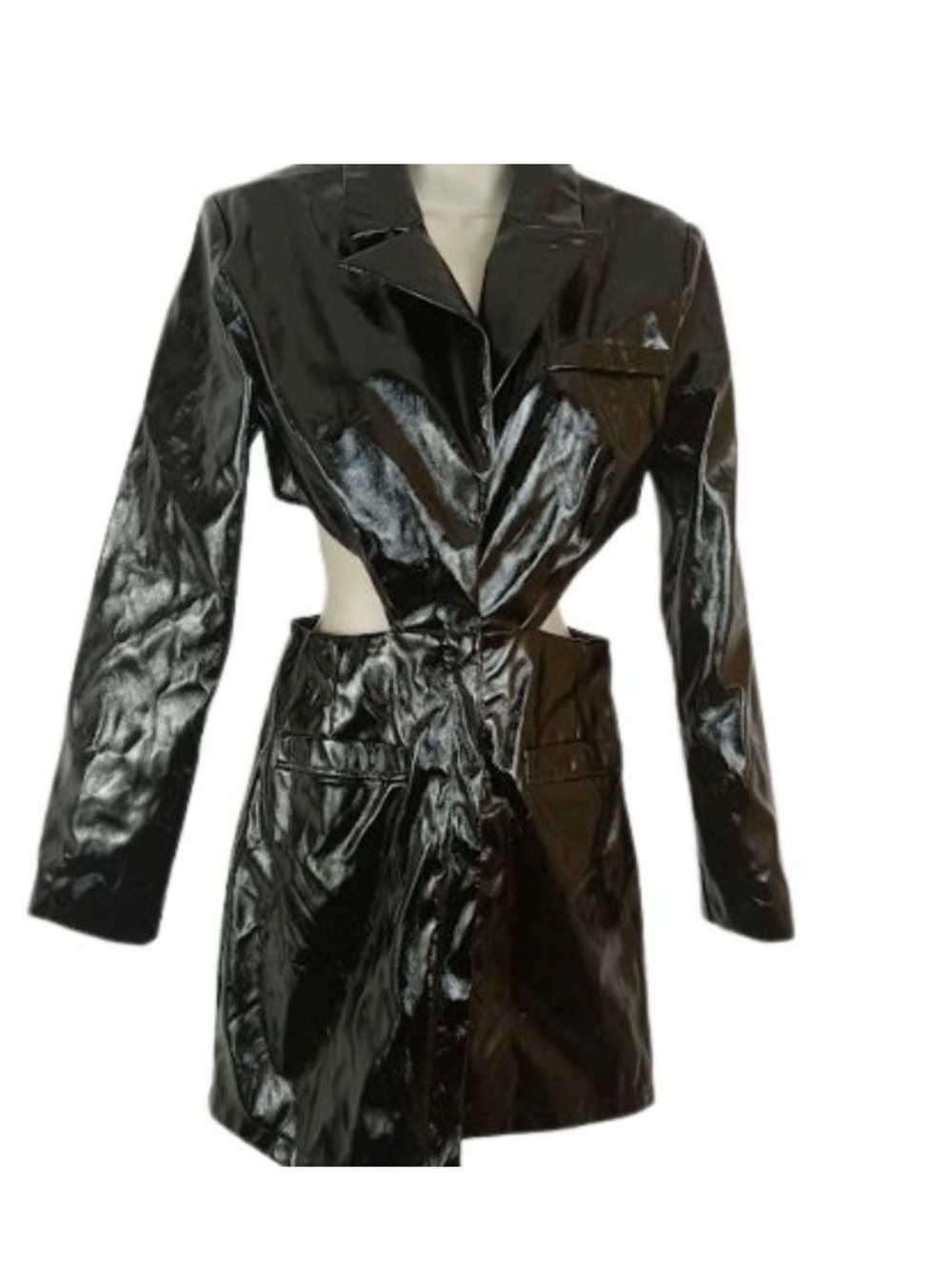 Black Patent Cutout Women's dress - Picture 3 of 4